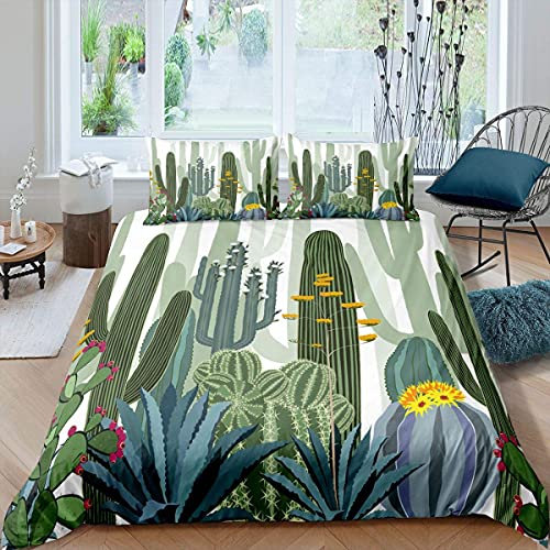 MDKLXIDF Bettwäsche 200x220 Kaktus Weiche Mikrofaser Bettbezug mit Reißverschluss, Hypoallergen Bettwäsche-Sets für Jugendliche - 1 Bettbezüge und 2 Kissenbezüge 80x80 cm