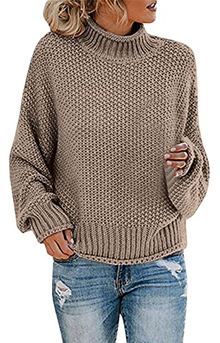 Bastwahl Baumwollpullover Damen Langarm - Grobstrick Casual Sweater Elegant Strickpullover Lässiges Stricken Pulli Oberteile Warm Einfarbig Wollpullover Pullover Oversized Langarm Sweatshirt Lose