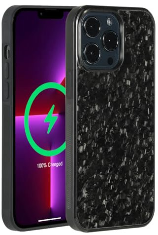 Molzar Grip Series for iPhone 13 Pro Max Case with Real Forged Carbon Fiber, Built-in Magnet Ring for Magnetic Mount, Compatible with MagSafe Chargers and Accessories, Glossy Black/Forged