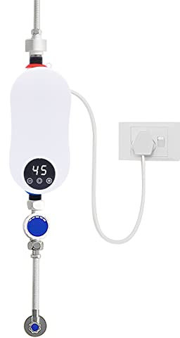 BRRIDE Elektro Durchlauferhitzer Klein, 5500W 220V Tankless Mini Instant Elektro Wassererhitzer für Küche Bad, Tragbarer Niederdruck Dusche Warmwasserbereiter mit LED-Anzeige (Standardsatz)