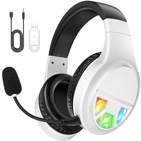 WiseWing 2.4GHz Wireless Gaming Headset for PC, PS5, PS4, Switch, USB Gaming Headphones with Noise Canceling Microphone, Bluetooth 5.4, RGB Lights, 60H Battery Headsets for Mac, Laptop, Mobile