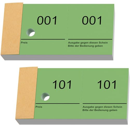 Nezyo 1-200 Doppelnummern Blöck Tombola Lose, 10 cm x 5 cm, Grün | Raffle Tickets mit Zahlen, Nummernblöcke, Zahlenblöcke, Für Garderobe, Verlosung, Events, Messen, Eintrittskarten, Leckereien