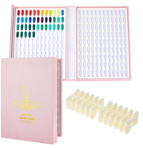 SUPERFINDINGS Nail Color Display Book with 240Pcs Pink Nail Tips Nail Gel Polish Display Board Nail Color Chart Display Book Nail Polish Sample Book with Replacement Tips