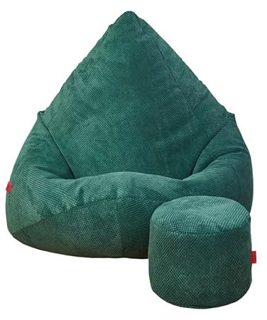 Pouf Poire avec Repose-Pieds Vert Bouteille 95x95x120cm - Pouf Geant XXL avec Remplissage - Velours Doux et Élégant - Bean Bag pour Chambre et Salon - Fauteuil Confortable pour Chambre Enfant