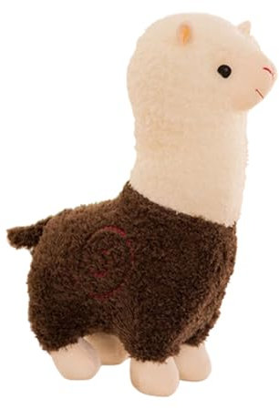 Alpaka Kuscheltier, Stand Alpaka Plüschtier, Alpaka Plüschtier Plushies Weiches Lammfellwolle Stofftier Lama Kissen Geschenk Für Kinder Mädchen Jungen (28CM,braun)