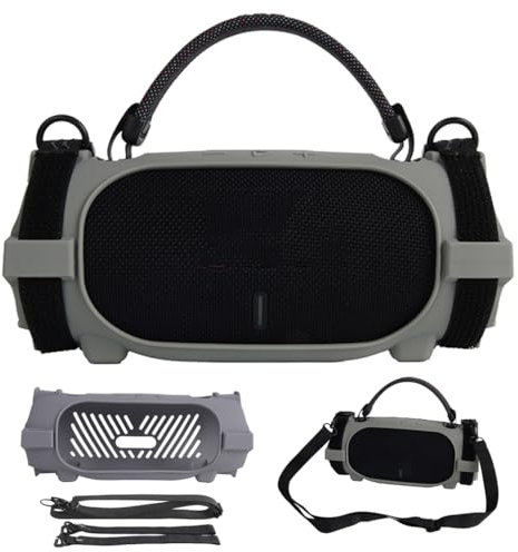 Silicone Case for JBL Charge 6 Portable Bluetooth Speaker, Protective Skin Carrying Case Holder with Shoulder Strap & Bicycle Strap for JBL Charge 6 Stereo Speaker Accessories (Grey)