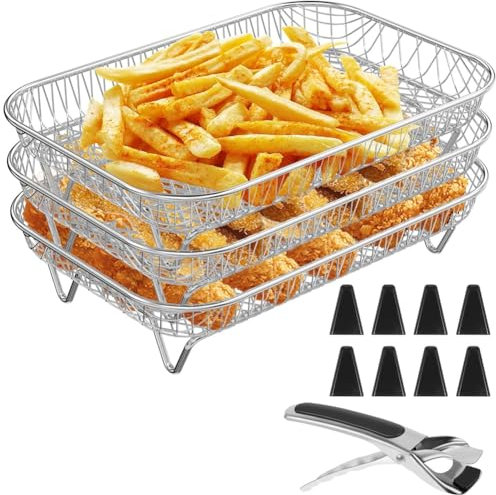 Vocdikficy Quadratischer Airfryer-Rack für Den Ofen, 3-Lagiger Stapelbarer Dörrrost, Airfryer-Korb Aus Edelstahl zum Backen in der Airfryer