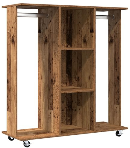 vidaXL Kleiderschrank mit Rad Altholz 102 x 38 x 110 cm Holzwerkstoff, Bettzimmer Aufbewahrung, geräumiger rechteckiger Kleiderschrank, moderner Organizer mit Regal