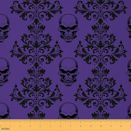 Loussiesd Tessuto damascato viola per tappezzeria per sedie, 184 x 150 cm (lunghezza x larghezza), tessuto gotico con teschi gotici da The Yard jacquard vintage floreale bohémien esotico per progetti
