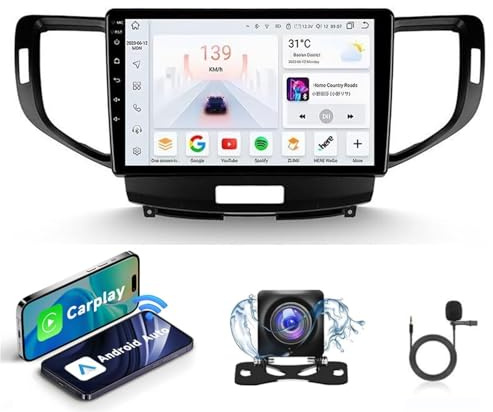Autorradio Android 15 voor Honda Accord 8 2008-2012| Radio con pantalla táctil capacitiva de alta calidad | CarPlay/Android Auto | Navegación GPS | Bluetooth | Cámara de reversa | Plug and Play