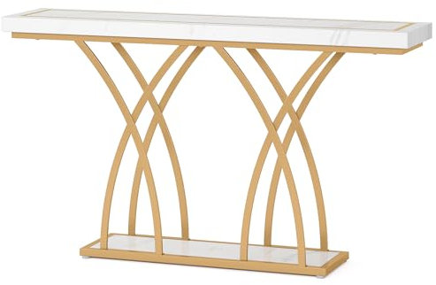 Estiliza Table Console d'Entrée Moderne | Pieds Géométriques Design | Plateau Faux Marbre 140x30x80cm | Meuble Élégant pour Entrée & Salon