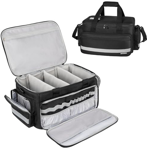 Large Medical Bag for Nurses & Doctors – Empty First Aid Bag with Removable Dividers, Waterproof Medical Supplies Organizer with Shoulder Strap for Home Health Care, Travel & Emergency, Black
