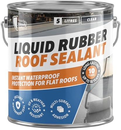 Liquid Rubber Roof Sealant 5L Clear | Flexible Waterproof Sealant Outdoor Roof Coating for Flat Roof Repair, Asphalt, GRP, Fibreglass & Concrete | One Coat Leak Protection, UV & Weather Resistant
