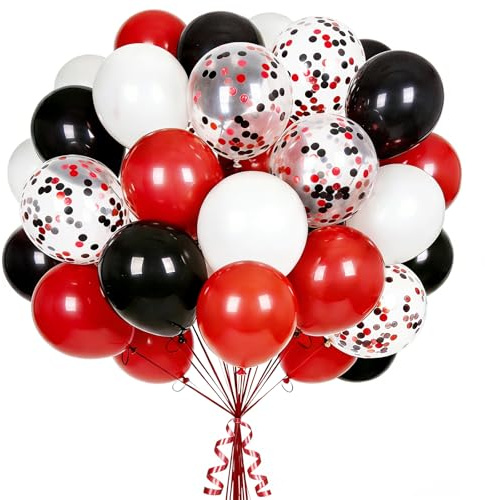 100 Stück Luftballons Rot Schwarze Weiß,12 Zoll Helium Luftballons Geburtstag,Konfetti Luftballon für Mädchen Geburtstag Hochzeit Weihnachten Valentinstag Party Deko