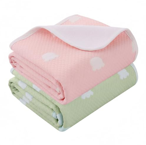 Lot de 2 Matelas à Langer pour Bébé, Imperméable Réutilisable, Matelas à Langer Unisexe pour Nouveau-né, Protection en Coton Absorbant(70 x 90 cm, Vert + Rose)