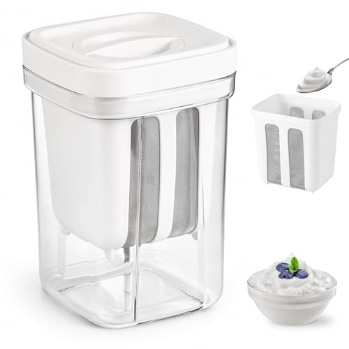 Yogurt Strainer 1300ml, Greek Yoghurt Strainer with 304 Stainless Steel Fine Mesh, Multi-Function Yogurt Filter & Storage Container, Whey Separator for Homemade Greek Yogurt, Milk & Cheese