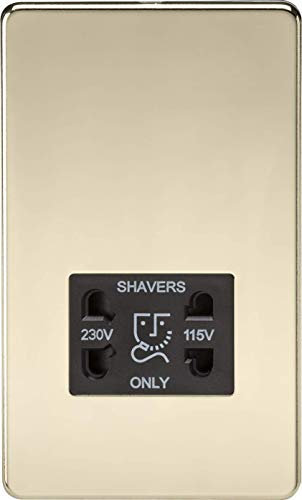 Knightsbridge SF8900PB Screwless Dual Voltage Shaver Socket in Polished Brass with Black Insert