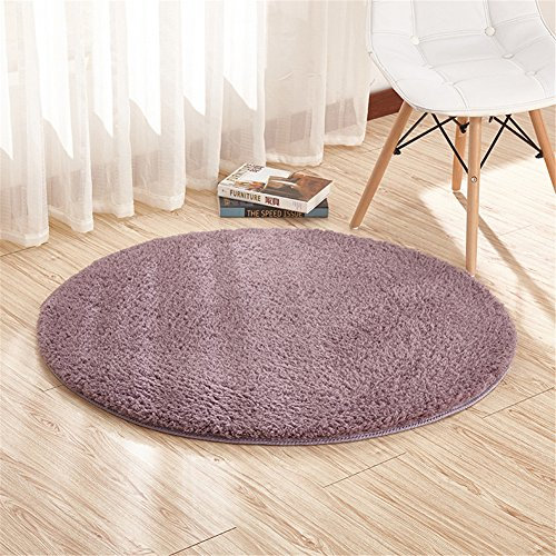 Ommda Teppiche Schurwolle Wohnzimmer Flauschig Modern Outdoor Teppiche Rund rutschfest Anti Rutsch Graues Lila 140cm