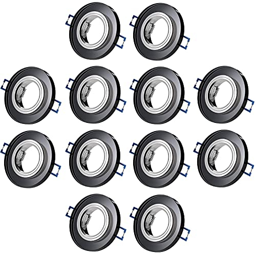 Sweet Led Einbaustrahler 230 V 12er Set – GU10 Deckenspots aus Glas Schwarz inkl. Fassung, Einbaurahmen, Ø 68 mm Runde Rahmen für Decke