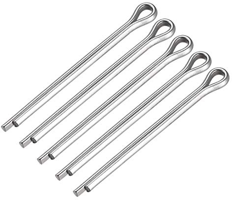 sourcing map Split Cotter Pin - 4mm x 50mm 304 Stainless Steel 2-Prongs Silver Tone Fastener Clip Key 5Pcs