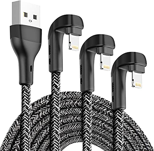 3Pack 90 Degree iPhone Charger 10ft,Apple MFi Certified 10 Feet USB A to Lightning Cord Long,Nylon Right Angle 10 Foot Charging Cable for Apple iPhone 14 Pro Max/14 Plus/13 Pro/12 Mini/11/X/XS/XR/iPad
