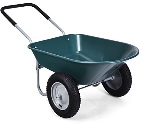 COSTWAY Brouette de Jardin 2 Roues, Brouette de Jardin Résistante en Fer avec Pneus Ø 35cm et Poignée, Charge Max 100 KG, pour Jardinage/Maçonnerie (Vert)