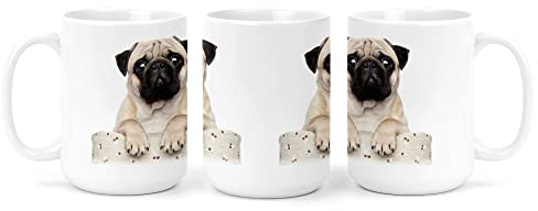 Merchandise for Fans Großer Becher/Jumbo Tasse weiß 450ml - Mops Sieht frech in die Kamera
