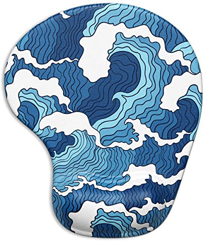 ITNRSIIET Tapis de Souris Ergonomique avec Repose-Poignet en Gel, Tapis de Souris de Jeu avec Tissu Lycra, Base antidérapante en pour Ordinateur Portable Maison Bureau Voyage Vagues de Style Japonais