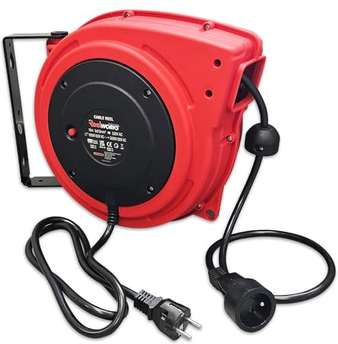 OC-PRO Enrouleur Électrique Automatique Mural Gros Câble 3G 2.5 mm² 15 M Rouge