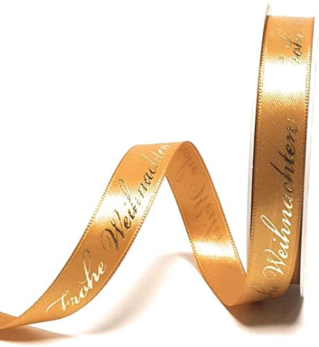 s.dekoda Schleifenband 20m x 15mm Frohe Weihnachten Ocker Gold - Gold Satinband Dekoband Weihnachtsband
