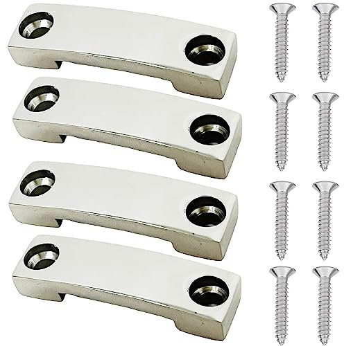 (4 Pack) 316 Stainless Steel Bimini Top Strap Pad Eye Footman's Loop SS 316 Heavy Duty for Boat,Kayak,Camper,Truck Tie Downs,etc - Accommodating 1 inch (25MM) Wide Strap Through.