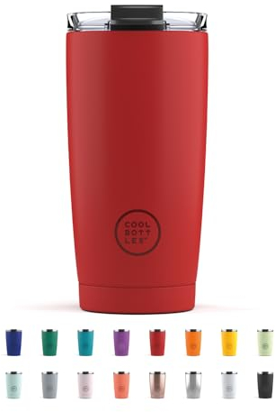 Cool Bottles - Tumbler - Vaso Térmico de Acero Inoxidable - 550 ml - Vivid Red - Taza de Café - Altura 18 cm - Bebidas Frías 10 horas y Calientes 5 horas - Tapa Hermética - Libre de BPA
