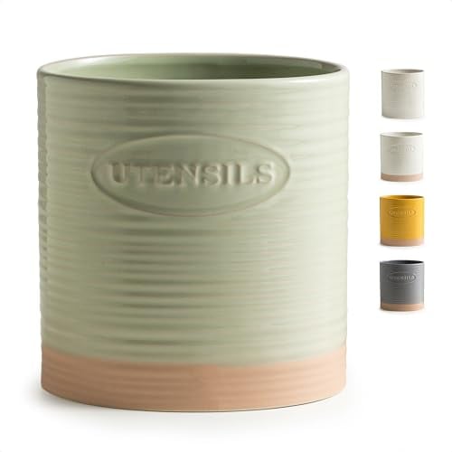 YHOSSEUN Ceramic Kitchen Tool Holder, Oval Opening, 6.7 Farmhouse Utensil Organizer, Green