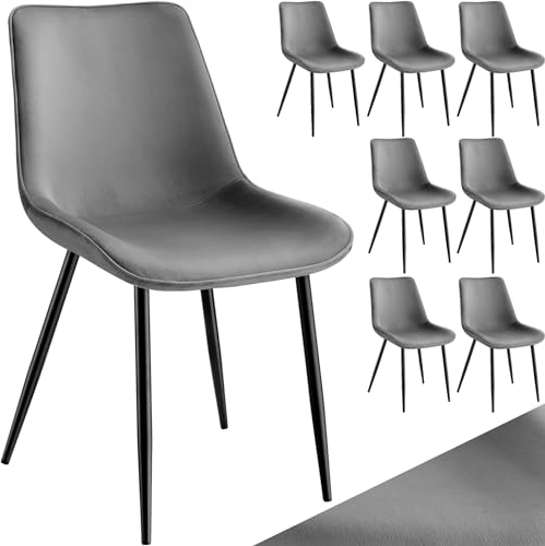 tectake® Esszimmerstühle 8er Set, Samtstoff Stuhl mit Rückenlehne, ergonomische Essstühle, bequemer Küchenstuhl, Esszimmerstuhl, Cocktailsessel für Lounge, Dining, Küchentisch - grau