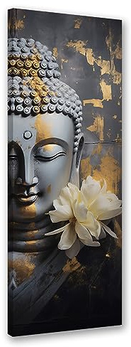 Feeby Wandbilder Buddha Orient 60x150 cm 1 tlg Modern Leinwandbilder Bild auf Leinwand Kunstdruck Wand Bild Wanddeko Design Schlafzimmer Büro Flur Hotel Spa Wohnzimmer Zen Asien Beige