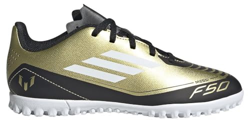 adidas Unisex F50 Club Messi Football Boots Turf Fußballschuhe, Gold/Footwear White/Carbon Black, 42 EU