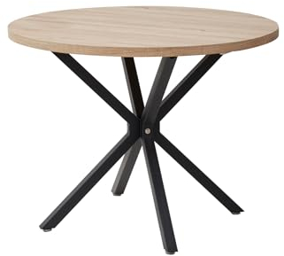 EGOONM Runder Esstisch für 4-6 Personen, Küchentisch mit Metallfüßen,100cm Runder Tisch für Küche, Esszimmer, Wohnzimmer (Helles Holzkorn)