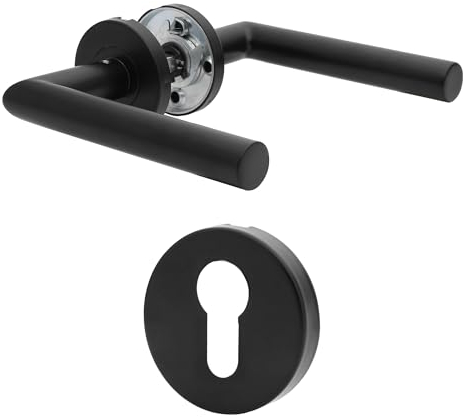 AwmnSrman Maniglie Porte Interne Nere, Maniglia Delle Porta Interna in Acciaio Inox Spazzolato Porte Interne del Camera la Forma di L Maniglia Set Porte Della Sala PZ