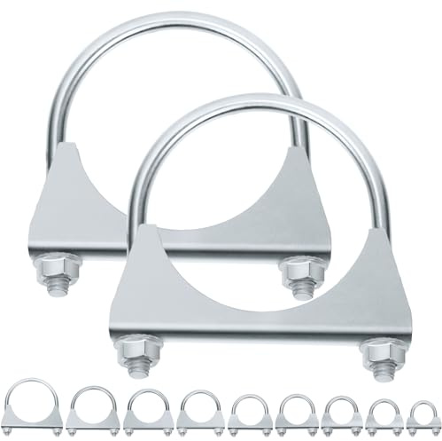 Swpeet 2 abrazaderas galvanizadas de 3,76 mm para tubo de escape en U, abrazadera de perno en U galvanizada, ideal para conexión de tubo de punta