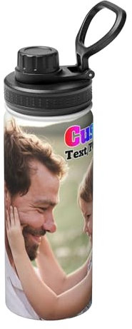LSDINDF Gourde Personnalisée, Bouteilles d'eau personnalisées avec Photo de nom, pour Les Voyages de Remise en Forme en Plein air à l'école, Eau étanche Facile à Boire 18OZ.