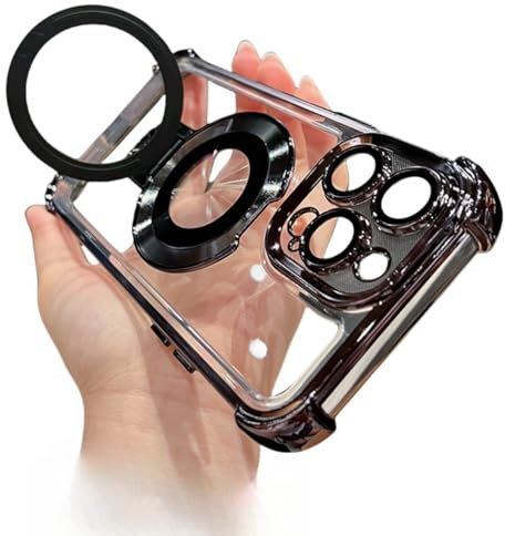 Anti-Fall for Phone Case with Invisible Ring Stand, Airbag Four Corners Anti-Drop Magnetic Bracket Case Cover for Phone Four Corners Cushion Anti-Fall for iPhone Case (Black,for iPhone 14)