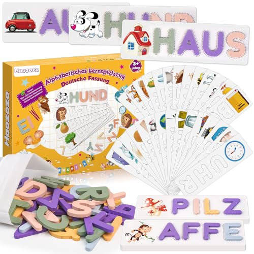 Haozozo Montessori Spielzeug ab 3-8 Jahre, Buchstaben Lernen Steckpuzzle Geschenk Mädchen 3-8 Jahre Lernspiele ab 3-8 Jahre Geschenk Junge 3-8 Jahre Geschenk Einschulung Vielfältiger Wortschatz