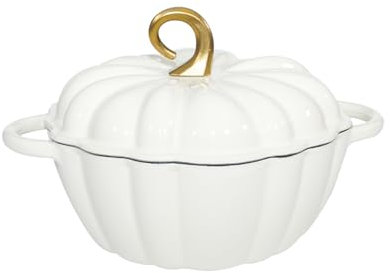 COOKWIN Cast Iron Pumpkin Dutch Oven, 4.5 Qt, White, Enamel, With Lid, Serves 3-5, Christmas Thanksgiving Decor Pot Gift