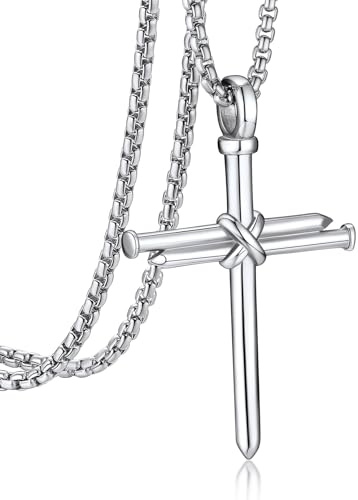 Bandmax Kette Kreuz Herren Damen Edelstahl Halskette mit Kreuz Anhänger Kruzifix Kreuzkette Ostern Taufkette Cross Necklace Christlicher Schmuck für Männer Frauen