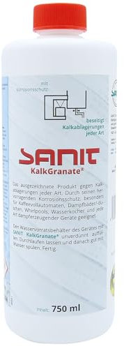 SANIT KalkGranate® Entkalker 750 ml – Kraftvoll gegen hartnäckige Kalkablagerungen – Ideal für Kaffeevollautomaten, Wasserkocher, Dampfgarer, Whirlpools und Haushaltsgeräte – Schnellwirkend, sicher un