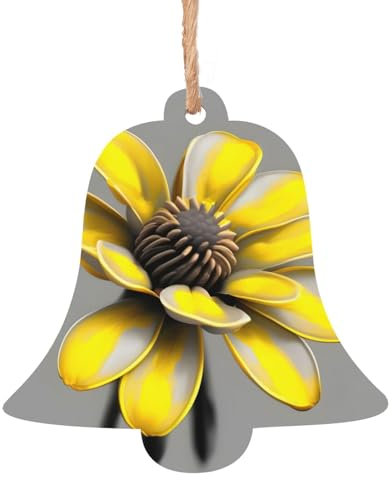 Holzornamente, gelb-grauer Blumendruck, Weihnachtsbaumschmuck, Ornamente für Weihnachtsbaum, Geschenk, Zuhause, Party