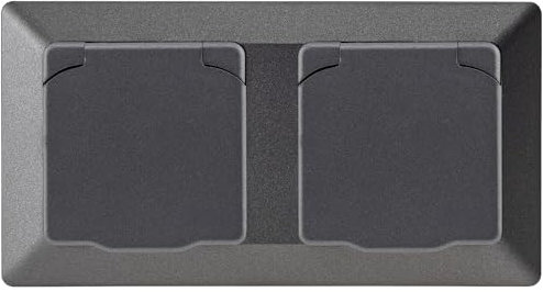 ChiliTec MILOS Set 2x Steckdose Unterputz mit Schutzklappe 2-fach Rahmen 250V 16A Schutzkontaktsteckdose Badezimmer Küche Berührungsschutz IP40 Anthrazit