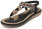 Acfoda Sandales Femme Été Confortable Plats Nu Pieds Cuir Tong de Plage Mode Claquettes Bout Ouvert avec Strass Noir 40