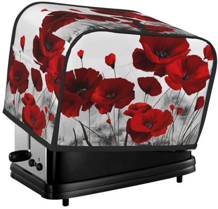 Red Poppy Flower 2 Slice Toaster Cover, Waterproof, Dustproof Kitchen Small Appliance Covers, With Pockets And Hanging Loop