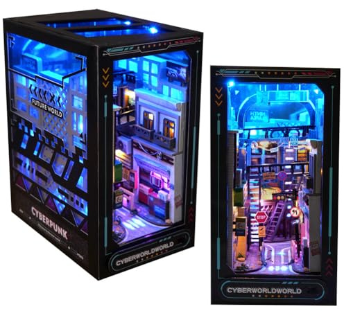 Livre de Bricolage avec Lampe Nook Kit, 3D Puzzle en Bois étagère Bricolage Miniature Maison Kit Livre Nook modèle Build Kit Bricolage Adulte Toy House Kit (Un Avenir Proche)